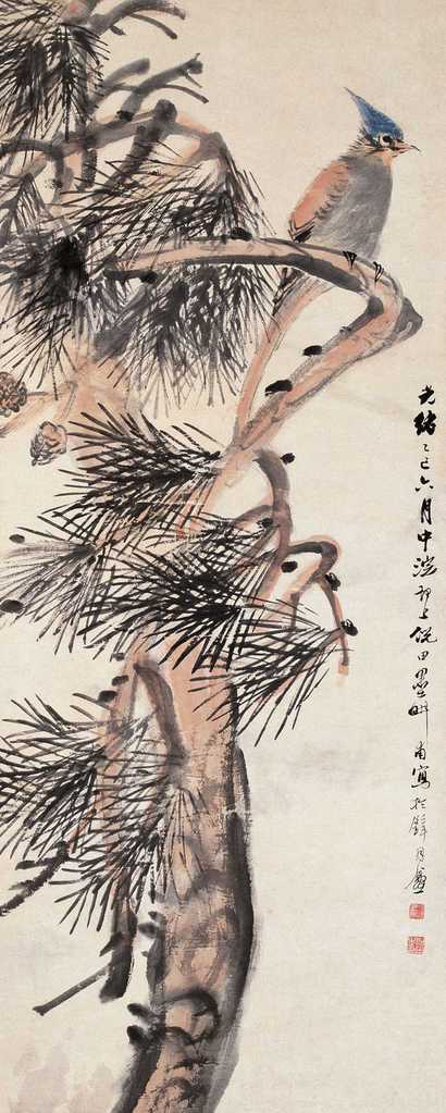 倪田 1905年作 松寿图 立轴
